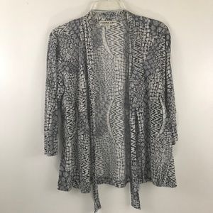 Andria Lieu White Gray 3/4 Sleeve Tie Cardigan L